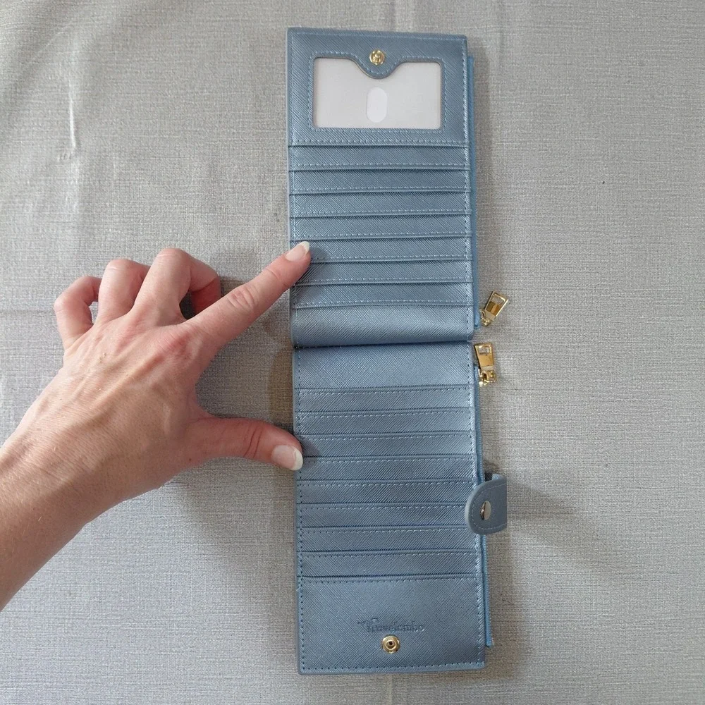 Travelambo RFID Blocking Bifold Multi Card Wallet With Zipper Pocket Gold Blue